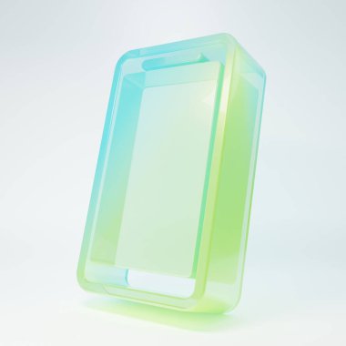 Frosted glass Smartphone, mobile phone icon isolated on white background. Minimalism concept. 3D render illustration.