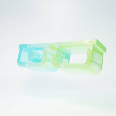 Gözlük üzerine yerleştirilmiş buzlu cam akıllı gözlükler beyaz arkaplanda izole edilmiş ikon. Giyilebilir elektronik, akıllı gözlüklü, kameralı ve ekranlı. Minimalizm kavramı. 3 Boyutlu resimleme.