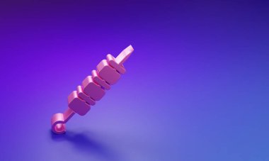 Pembe ızgara şiş kebap, mor-mavi arka planda izole edilmiş şiş çubuk ikonu. Şiş çubukta et kebabı. Izgara etle piknik. Minimalizm kavramı. 3 Boyutlu resimleme.