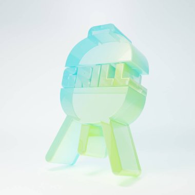 Frosted glass Barbecue grill icon isolated on white background. BBQ grill party. Minimalism concept. 3D render illustration.