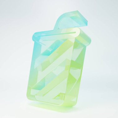 Frosted glass Glass with water icon isolated on white background. Soda drink glass with drinking straw. Fresh cold beverage symbol. Minimalism concept. 3D render illustration.