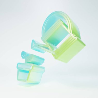 Buzlu cam, bitkinin üzerine su damlatabilir. Beyaz arka planda izole edilmiş bir çömlek ikonu. Sulama sembolü. Minimalizm kavramı. 3 Boyutlu resimleme.