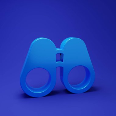 Mavi Dürbün simgesi mavi arkaplanda izole edildi. Yazılım işareti bul. Casus ekipman sembolü. Minimalizm kavramı. 3 Boyutlu resimleme.