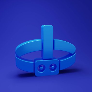 Mavi El feneri simgesi mavi arkaplanda izole edildi. Turist el feneri. Kamp lambası. Minimalizm kavramı. 3 Boyutlu resimleme.