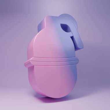 Mor El bombası ikonu, mor arka planda izole edilmiş. Bomba patlaması. Minimalizm kavramı. 3 Boyutlu resimleme.