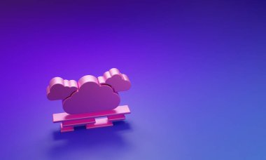 Pembe Bulut simgesi mor-mavi arkaplanda izole edilmiş. Minimalizm kavramı. 3 Boyutlu resimleme.