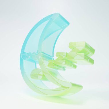 Beyaz arkaplanda izole edilmiş buzlu cam ay ikonu. Bulutlu gece işareti. Uyku rüyalarının sembolü. Gece ya da yatak zamanı tabelası. Minimalizm kavramı. 3 Boyutlu resimleme.