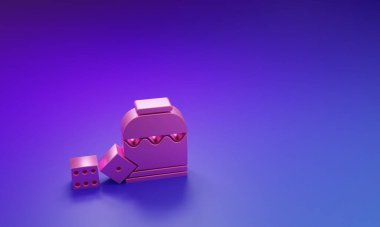 Pink Pirate game dice icon isolated on purple-blue background. Casino gambling. Minimalism concept. 3D render illustration.