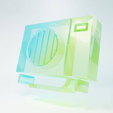 Beyaz arka planda izole edilmiş buzlu cam klima ikonu. Sistemin havalandırmasını böl. Soğuk ve soğuk iklim kontrol sistemi. Minimalizm kavramı. 3 Boyutlu resimleme.