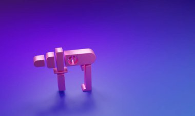 Mor-mavi arka planda izole edilmiş pembe elektrikli matkap ikonu. Tamir aleti. Minimalizm kavramı. 3 Boyutlu resimleme.
