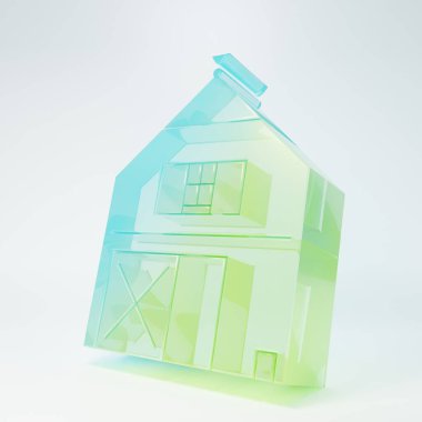 Frosted glass Farm House concept icon isolated on white background. Rustic farm landscape. Minimalism concept. 3D render illustration.