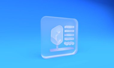 Buzlu cam bitki durumu ikonu mavi arkaplanda izole edildi. Kare buzlu cam düğme. 3 Boyutlu resimleme.