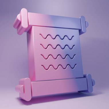 Mor KHK, kağıt, parşömen, parşömen simgesi mor arkaplanda izole edilmiş. Minimalizm kavramı. 3 Boyutlu resimleme.