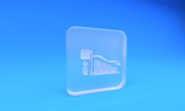 Mavi arka planda izole edilmiş buzlu cam ekoloji bilgi ikonu. Kare buzlu cam düğme. 3 Boyutlu resimleme.