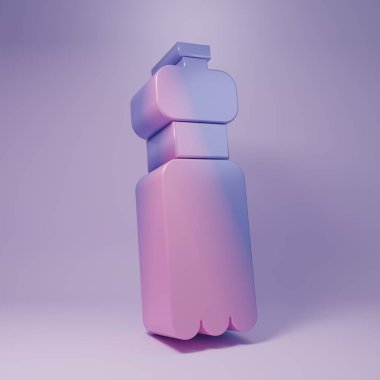 Mor arka planda izole edilmiş bir şişe su ikonu. Soda su içme tabelası. Minimalizm kavramı. 3 Boyutlu resimleme.
