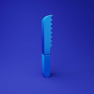 Mavi ekmek bıçağı ikonu mavi arkaplanda izole edildi. Çatal bıçak sembolü. Minimalizm kavramı. 3 Boyutlu resimleme.