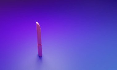 Pembe Bıçak simgesi mor-mavi arkaplanda izole edilmiş. Çatal bıçak sembolü. Minimalizm kavramı. 3 Boyutlu resimleme.