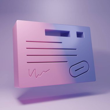 Mor Garanti Sertifika şablonu simgesi mor arkaplanda izole edildi. Minimalizm kavramı. 3 Boyutlu resimleme.