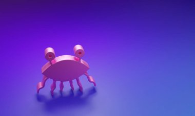 Mor-mavi arka planda izole edilmiş pembe Pastafarya ikonu. Minimalizm kavramı. 3 Boyutlu resimleme.