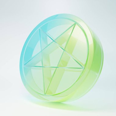Frosted glass Pentagram in a circle icon isolated on white background. Magic occult star symbol. Minimalism concept. 3D render illustration.