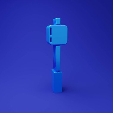 Çubuk simgesinde mavi lokum mavi arkaplanda izole edilmiş. Minimalizm kavramı. 3 Boyutlu resimleme.