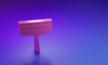 Mor-mavi arka planda izole edilmiş pencere simgesi için kauçuk temizleme hizmeti. Silecek, kazıyıcı, silecek. Minimalizm kavramı. 3 Boyutlu resimleme.