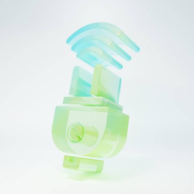 Buzlu cam akıllı elektrik prizi ikonu beyaz arkaplanda izole edildi. İnternet kavramının kablosuz bağlantısı. Minimalizm kavramı. 3 Boyutlu resimleme.