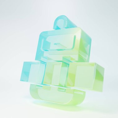 Beyaz arka planda izole edilmiş buzlu cam yürüyüş sırt çantası ikonu. Kamp ve dağ gezisi sırt çantası. Minimalizm kavramı. 3 Boyutlu resimleme.