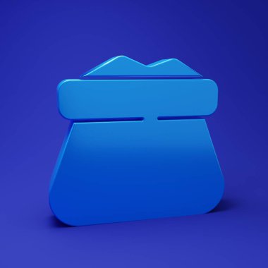 Mavi torba simgesi mavi arkaplanda izole edildi. Minimalizm kavramı. 3 Boyutlu resimleme.