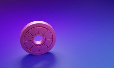 Mor-mavi arkaplanda izole edilmiş pembe kasa simgesi. Kapı, şifreli bir banka kasası. Güvenilir Veri Koruma. Minimalizm kavramı. 3 Boyutlu resimleme.