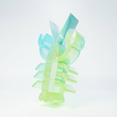 Beyaz arka planda izole edilmiş buzlu cam ıstakoz ikonu. Minimalizm kavramı. 3 Boyutlu resimleme.