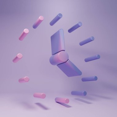 Purple Clock icon isolated on purple background. Time symbol. Minimalism concept. 3D render illustration.