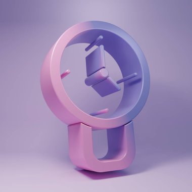 Purple Clock icon isolated on purple background. Time symbol. Minimalism concept. 3D render illustration.