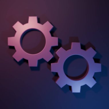 Purple Gear icon isolated on purple-blue background. Cogwheel gear settings sign. Cog symbol. Minimalism concept. 3D render illustration.