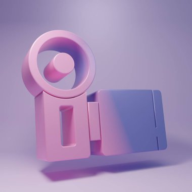 Purple Cinema camera icon isolated on purple background. Video camera. Movie sign. Film projector. Minimalism concept. 3D render illustration.
