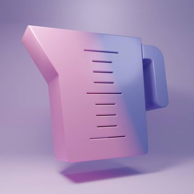 Purple Measuring cup to measure dry and liquid food icon isolated on purple background. Plastic graduated beaker with handle. Minimalism concept. 3D render illustration.