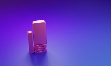 Mor-mavi arka planda izole edilmiş pembe Hint kumaş ikonu. Yuvarlan, paspas, halı, halı, halı ya da kağıt rulo ikonu. Minimalizm kavramı. 3 Boyutlu resimleme.