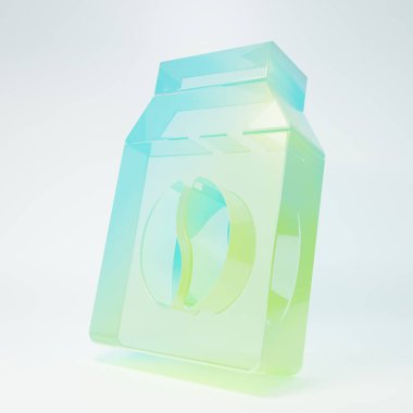 Frosted glass Bag of coffee beans icon isolated on white background. Minimalism concept. 3D render illustration.