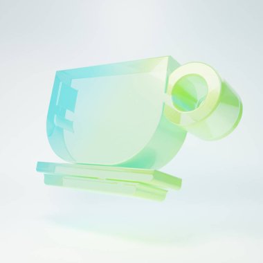 Frosted glass Coffee cup icon isolated on white background. Tea cup. Hot drink coffee. Minimalism concept. 3D render illustration.