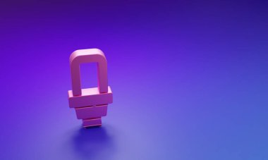 Mor-mavi arkaplanda izole edilmiş pembe LED ampul simgesi. Ekonomik LED ışıklı ampul. Enerji lambasını sakla. Minimalizm kavramı. 3 Boyutlu resimleme.