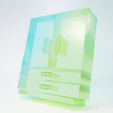 Buzlu cam Gardırop ikonu beyaz arka planda izole edilmiş. Minimalizm kavramı. 3 Boyutlu resimleme.