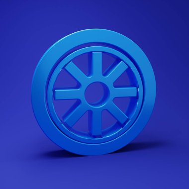 Mavi Araba Tekerleği simgesi mavi arkaplanda izole edildi. Minimalizm kavramı. 3 Boyutlu resimleme.