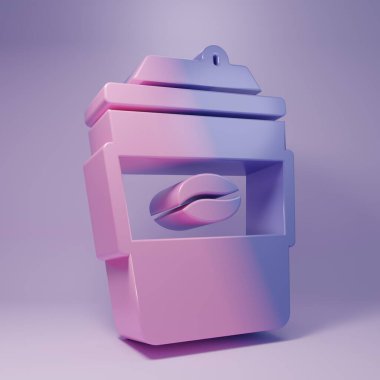 Mor kahve fincanı, mor arka planda izole edilmiş bir ikon haline gelecek. Minimalizm kavramı. 3 Boyutlu resimleme.