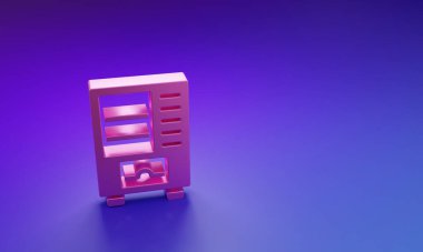 Mor-mavi arka planda izole edilmiş pembe yiyecek ve içecek otomatikman satış ikonu. Minimalizm kavramı. 3 Boyutlu resimleme.