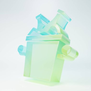 Buzlu cam bira şişeleri beyaz arka planda izole edilmiş buz kovası ikonu. Minimalizm kavramı. 3 Boyutlu resimleme.