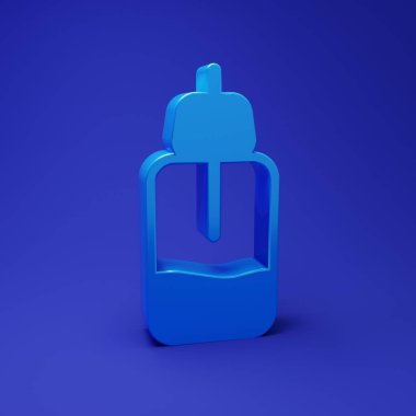 Mavi özgün yağ şişesi ikonu mavi arka planda izole edildi. Organik aromaterapi özü. Cilt bakımı serumu cam bırakma paketi. Minimalizm kavramı. 3 Boyutlu resimleme.