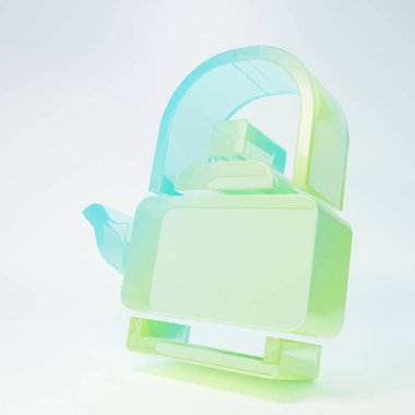 Beyaz arka planda izole edilmiş ikonlu buzlu cam çaydanlık. Çaydanlık ikonu. Minimalizm kavramı. 3 Boyutlu resimleme.