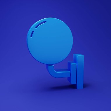 Mavi Duvar lambası ya da mavi arkaplanda izole edilmiş lamba simgesi. Duvar lambası ışığı. Minimalizm kavramı. 3 Boyutlu resimleme.
