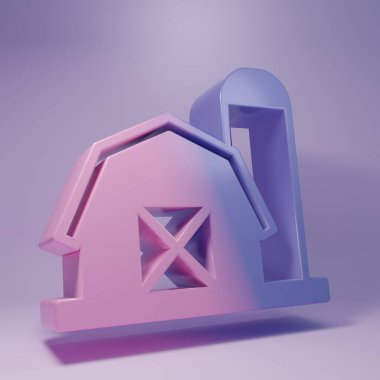 Mor Çiftlik Evi simgesi mor arka planda izole edilmiş. Minimalizm kavramı. 3 Boyutlu resimleme.