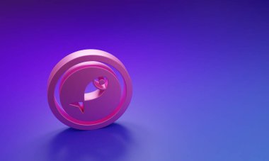 Mor-mavi arka planda izole edilmiş bir tabak ikonunda pembe servis edilmiş balık. Minimalizm kavramı. 3 Boyutlu resimleme.